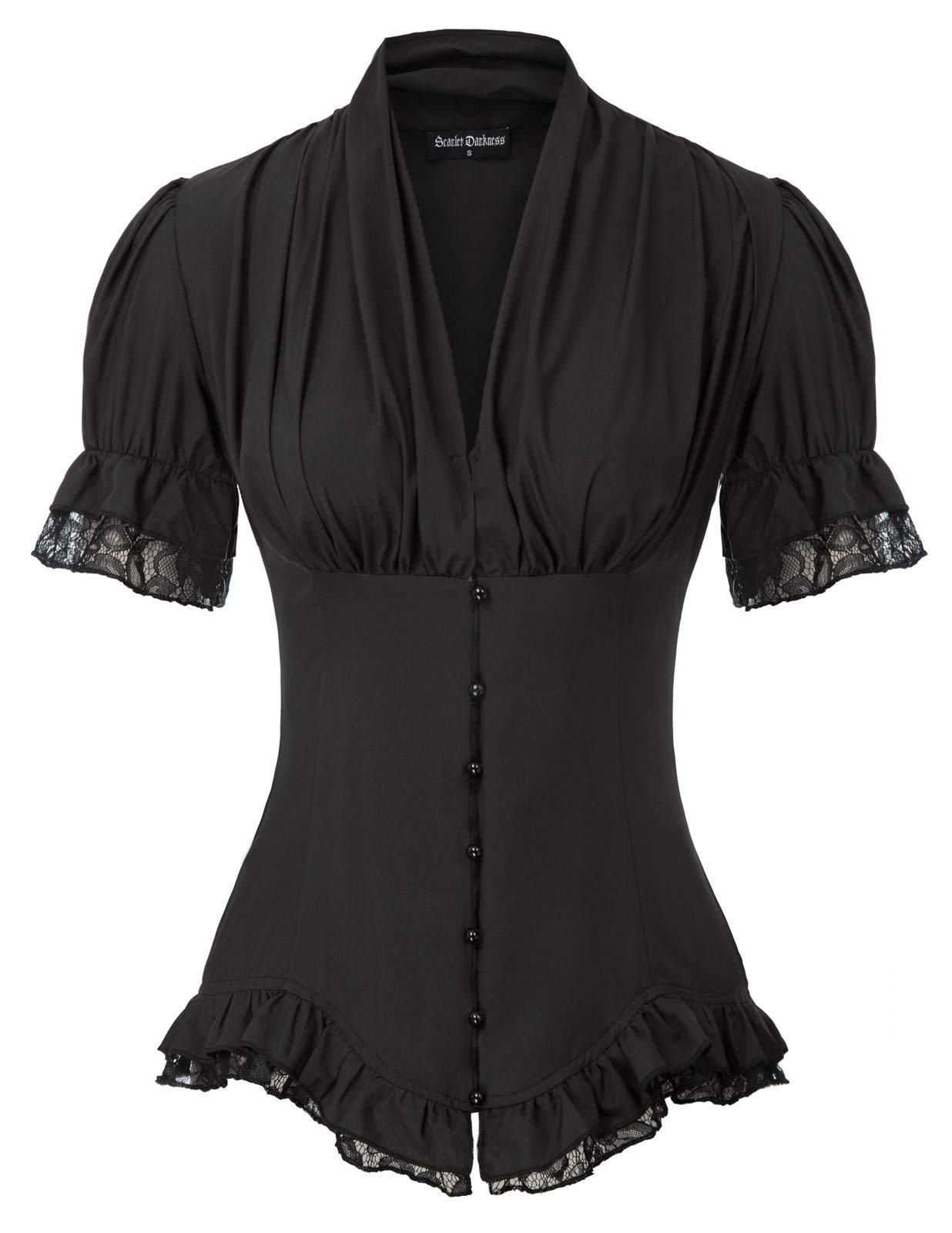 SCARLET DARKNESS Women Victorian Short Sleeve Shirt Button Down Blouse Shirts Dr