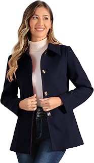 Allegra K Single Breasted Coat Jacket A-Line Women