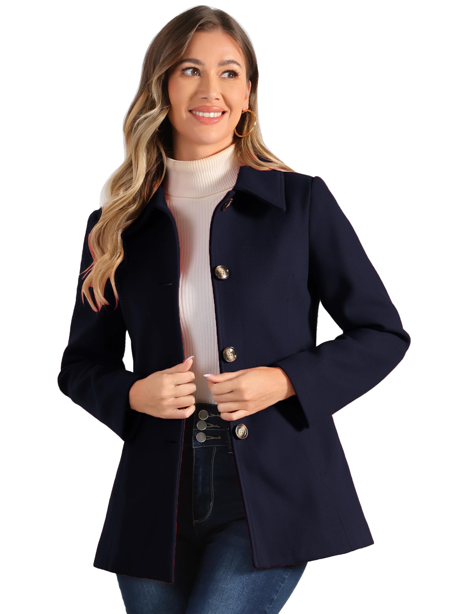 Allegra K Single Breasted Coat Jacket A-Line Women
