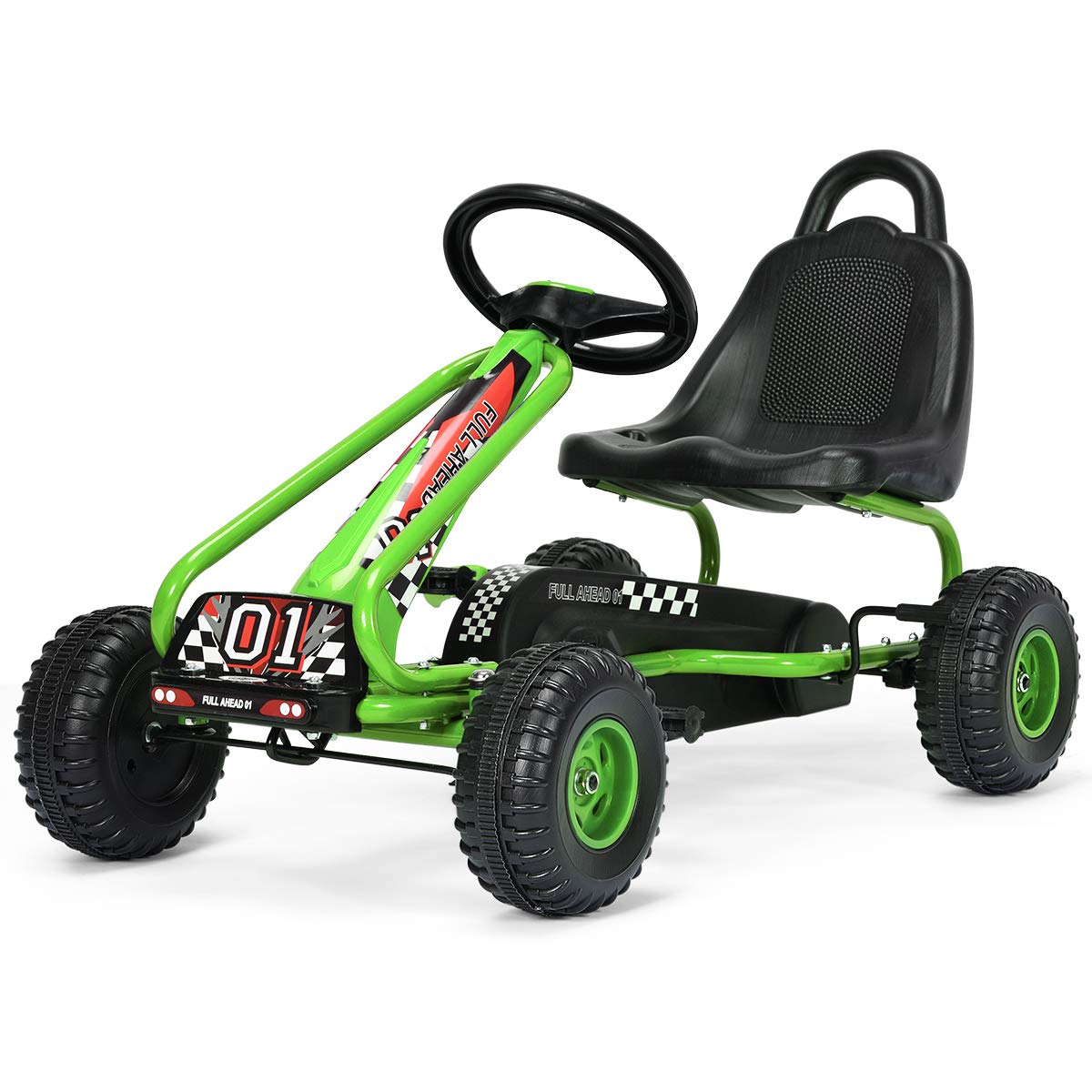 Costzon Go Kart for Kids, 4 Wheel Pedal Powered Go Cart with Adjustable Seat, Ha