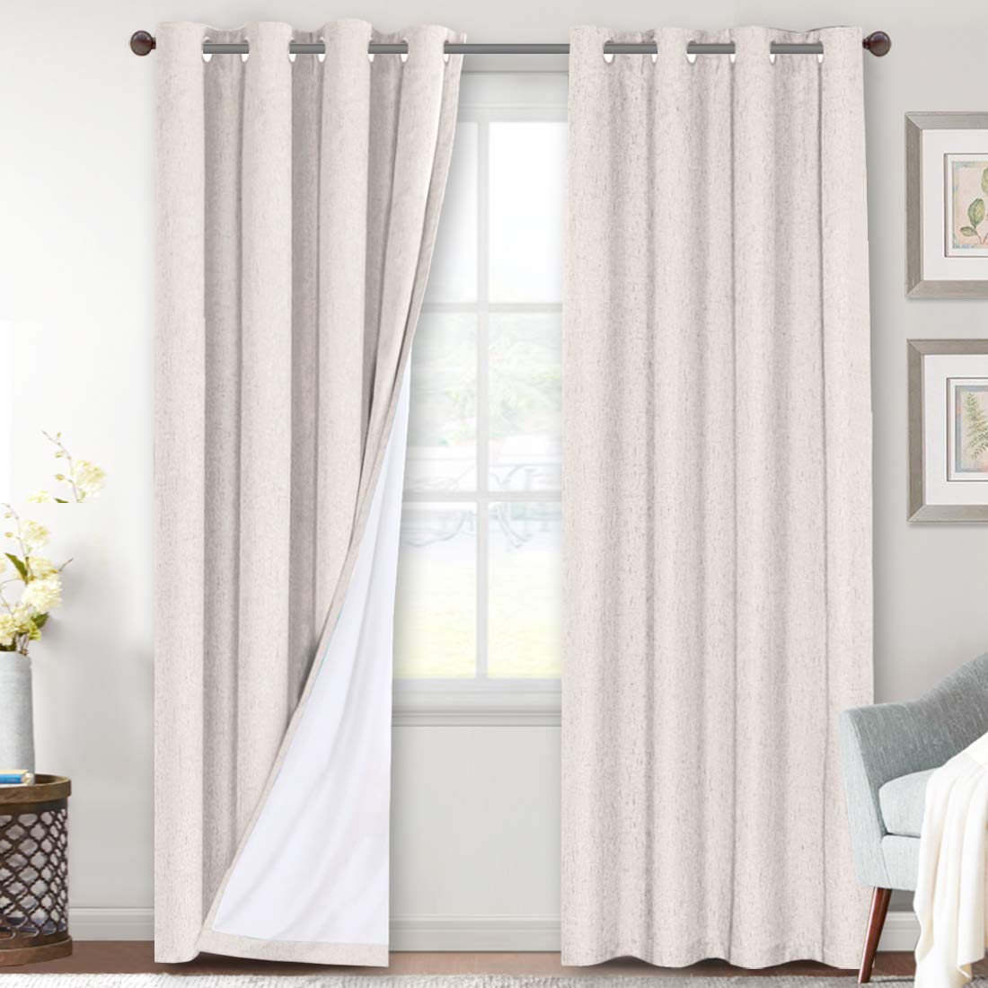 H.VERSAILTEX 100% Blackout Curtains Linen Textured Blackout Curtains for Bedroom