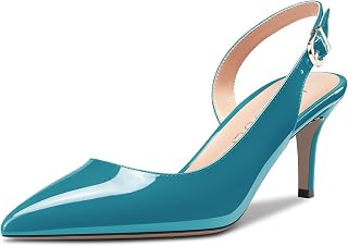 HDEUOLM Women's Needle Low Kitten Heel Pointed Toe Slip-on Slingback Pumps Cute Dress Classic 6.5 CM Heels