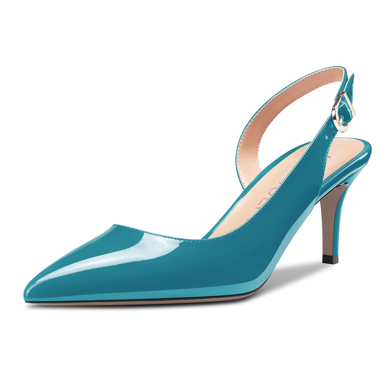 HDEUOLM Women's Needle Low Kitten Heel Pointed Toe Slip-on Slingback Pumps Cute 