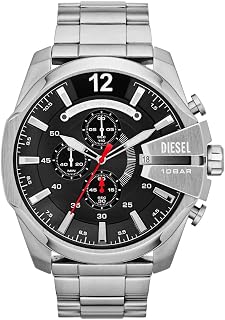 Diesel Mega Chief Men's Quartz Chronograph Watch, 59 mm Silver Stainless Steel Case with Stainless Steel Strap DZ4308