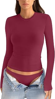EasyGala Womens Cotton Long Sleeve Shirts Crew Neck Fitted Basic Going Out Outfits Undershirt Spring Fall Clothes 2026