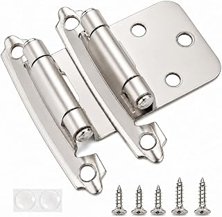 DecoBasics Cabinet Hinges Brushed Nickel for Kitchen Cabinets Doors (25 Pair -50 Pcs) -1/2" Overlay (Variable) -Self Closing Kitchen Cabinet Hinges Flush Mount w/Silicon Bumpers & Hardware Screws