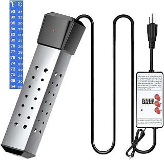 Wonfly Immersion Water Heater, 2000W, Black, Stainless Steel Guard Cover, Built-in Digital LCD Thermometer, Constant Temperature, Electric Submersible