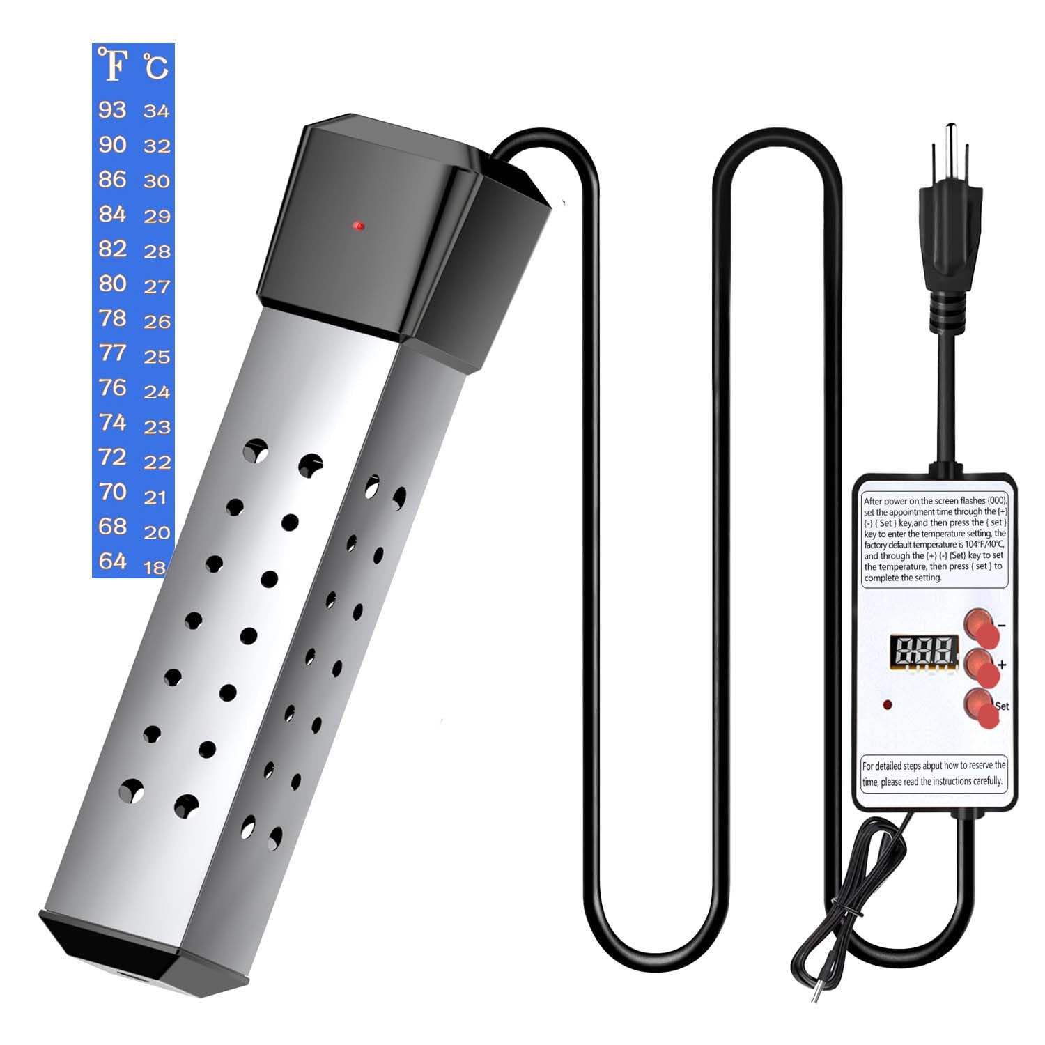 Wonfly Immersion Water Heater, 2000W, Black, Stainless Steel Guard Cover, Built-