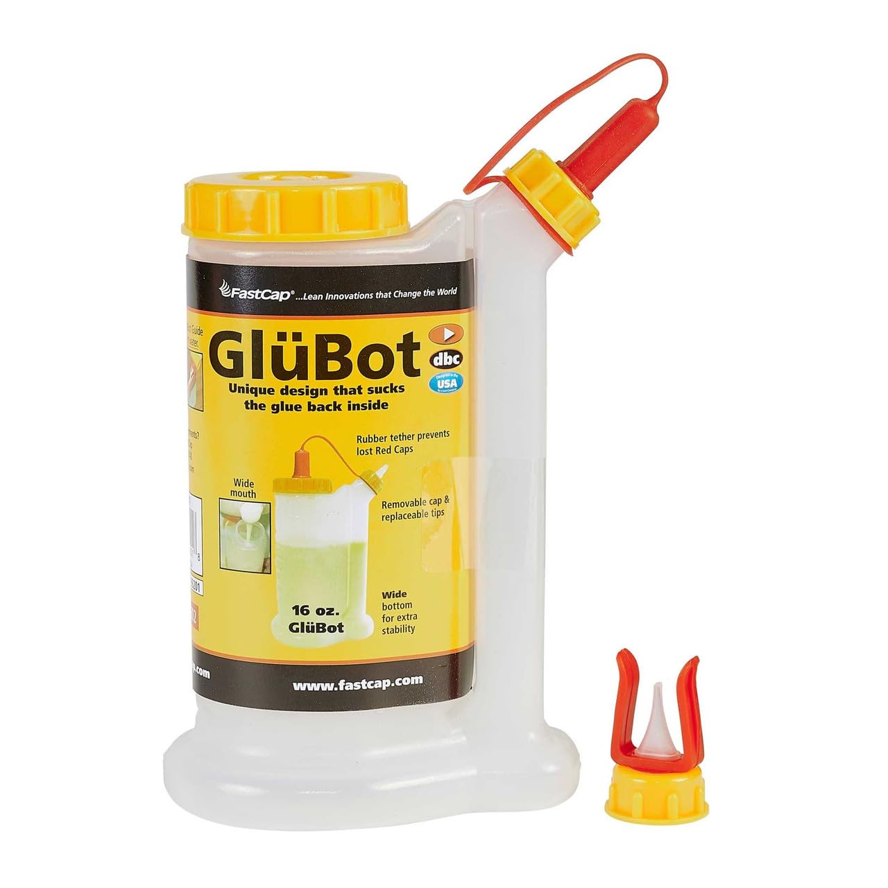 Fastcap Glue Dispenser, Yellow/White, 16 oz, Plastic GB.GLUBOT.YB - 1 Each | Glu