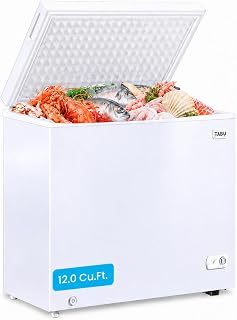 TABU 12.0 Cubic Feet Chest Freezer, Large Freestanding Deep Freezer, White | Compact, Top Opening, 7 Level Adjustable Thermostat & Removable Basket, Space-Saving, Low Noise (White, 12.0 Cu.Ft.)