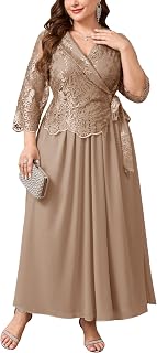 Plus Size Mother of Bride Floral Lace Maxi Dress Wrap V Neck A Line Chiffon Formal Dresses Wedding Evening Gowns