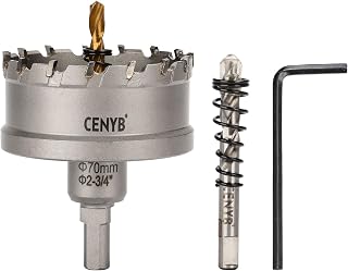 scie cloche metal 2-3/4" (70mm) à pointe en carbure de tungstène, avec 2 forets pilotes titanées - Idéale pour métaux durs, acier inoxydable, fer,alliage d'aluminium, bois et plastique