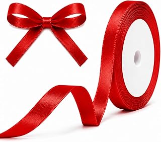 XEANCO 10mm Red Satin Ribbon, Polyester Ribbon, Enhance Your Crafts & Celebrations, Best for Gift Wrapping, Decorations, Wedding Car Ribbon, Ribbons for Crafting & Bows