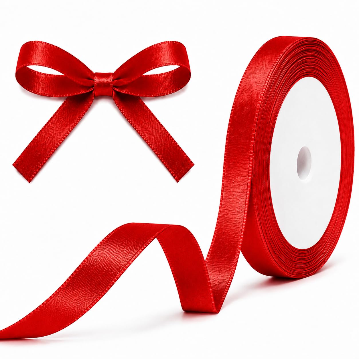 XEANCO 10mm Red Satin Ribbon, Polyester Ribbon, Enhance Your Crafts & Celebratio