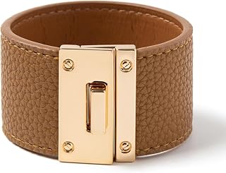 Rantanto Leather Wrap Bracelets For Women Gold Twist Lock Buckle Wrist Cuff