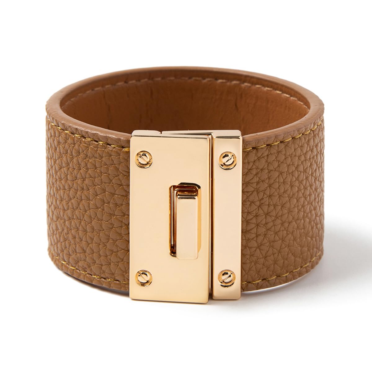 Rantanto Leather Wrap Bracelets For Women Gold Twist Lock Buckle Wrist Cuff