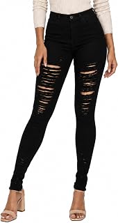LOVER BRAND FASHION Women's High Waisted Ripped Skinny Jeans Stretchy Distressed Destroyed Denim Pants Tummy Control