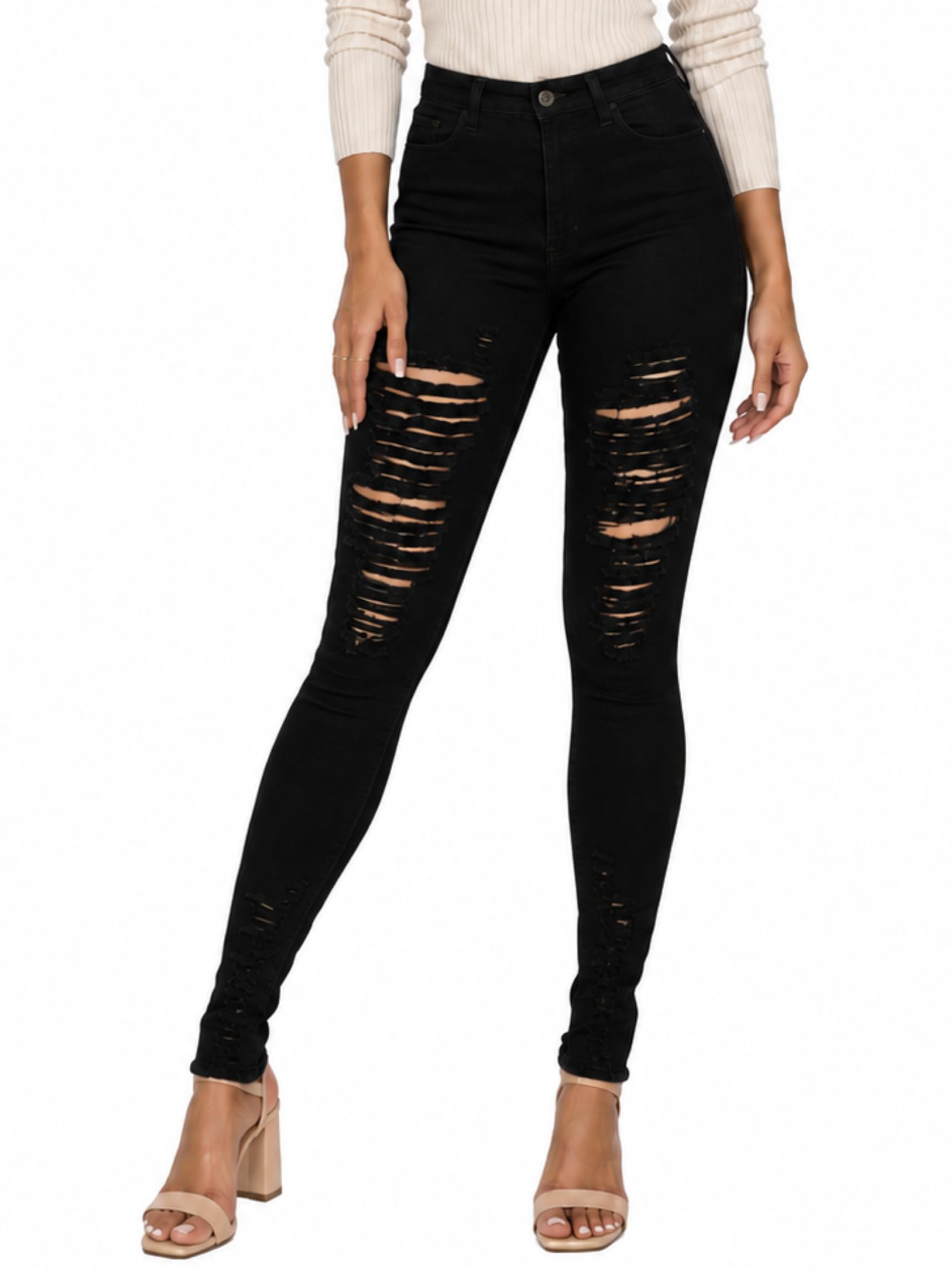 LOVER BRAND FASHION Women's High Waisted Ripped Skinny Jeans Stretchy Distressed