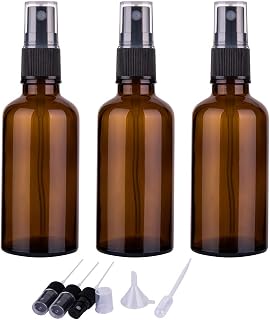hmaimas 2oz Amber Glass Spray Bottles for Essential Oils, Set of 3 | Small, Travel, Mini, Empty, Fine Mist, for Facial, Cosmetic, Perfume, Hair Care, Room, Refillable, Leakproof, UV protection