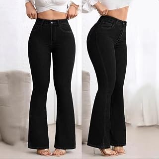 Women's High Waist Flared Jeans, Slim Fit Bell Bottom Denim Trousers, Retro Bootcut Pants with Tummy Control