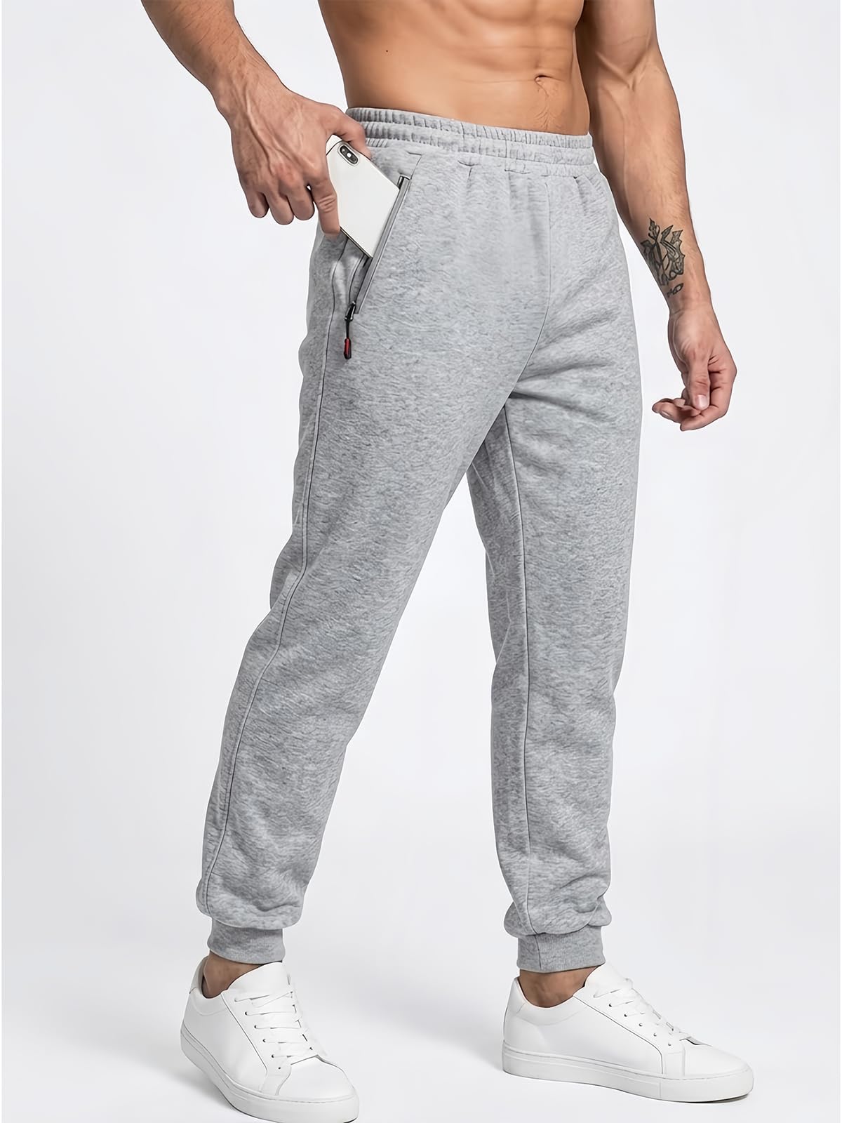 Mens Fleece Active Athletic Workout Jogger Sweatpants for Men with Zipper Pocket