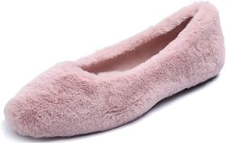 Feversole Coloured Suede Ballerina with Memory Foam Cushion for Macaroons for Women, Pink Fluffy Plush, 38 EU