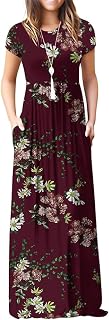 GRECERELLE Women Summer Casual Maxi Long Dress Short Sleeve Crew Neck with Pockets, Size S-3XL
