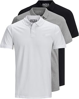 Jack & Jones 12171776 Pack of 3 Men's Polo Shirts Slim Fit Short Sleeve Black White Blue Grey XS S M L XL XXL