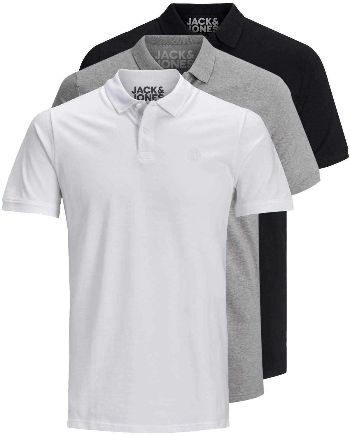 Jack & Jones 12171776 Pack of 3 Men's Polo Shirts Slim Fit Short Sleeve Black Wh