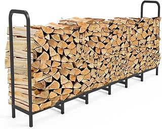 Tikimilor 8ft Firewood Rack Holder, Adjustable Heavy Duty Fire Log Stacker Stand for Fireplace, Outdoor Indoor Metal Wood Pile Storage Organizer, Patio Logs Stand tool, Black
