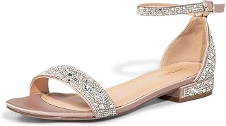 SheSole Women's Wide Width Rhinestone Sandals 1" Block Low Heel Ankle Strap Ankle Strap Sandals for Holiday Party Evening Prom