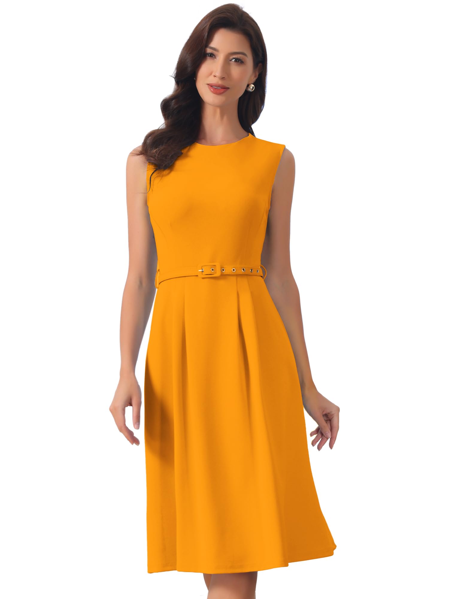 Allegra K Women Work A-Line Sleeveless High Waist Business Office Dress