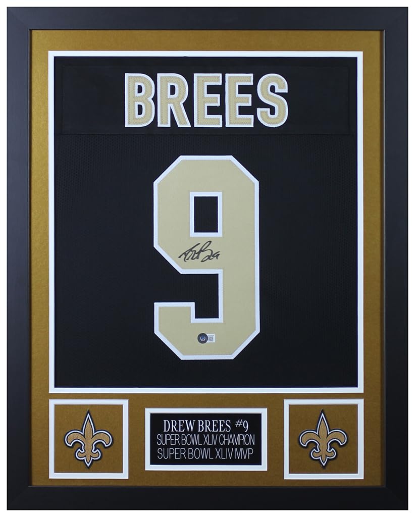 Drew Brees Autographed Black New Orleans Jersey - Beautifully Matted and Framed 
