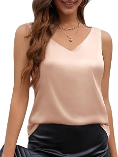 CMTOP Women's Summer Tank Top Elegant Sleeveless Tank Top Satin Underjacket Summer V Neck Tank Top Shirt Sexy Blouses Casual Tank Tops