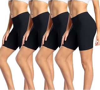 wirarpa Women's Cotton High Waisted Boxer Underskirt Shorts Elastic 3 Pieces, Multicolor-01, Pack of 4