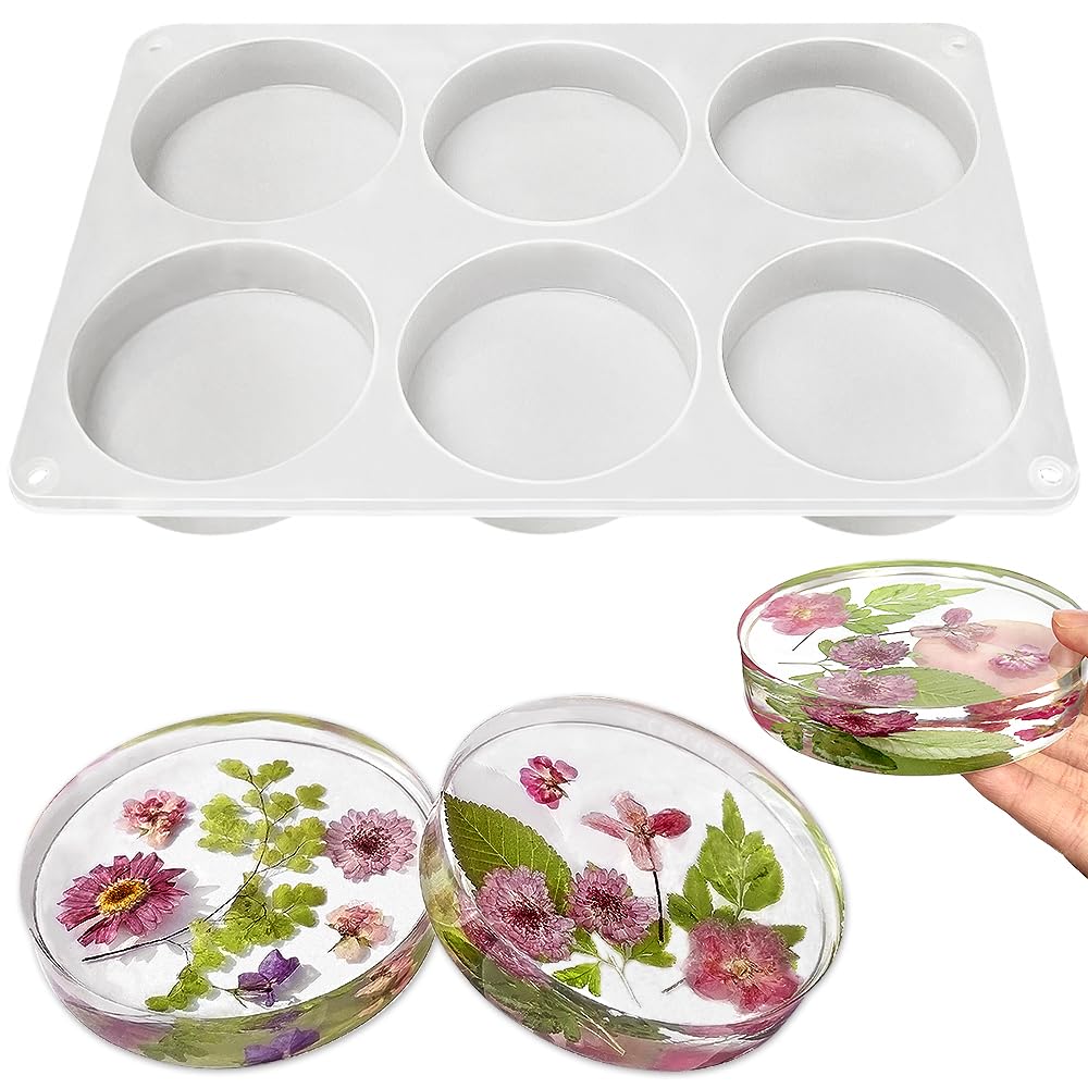 RESINWORLD 6-Cavity Deep Round Coaster Molds, 4 Inches Coaster Silicone Molds fo