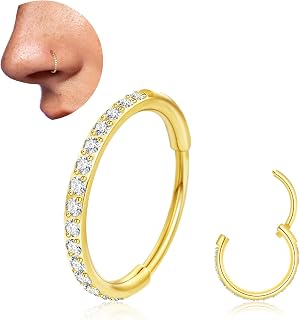 20G 18G Titanium Nose Ring Hoop, Cartilage Hoop Earrings for Women Men, Hinged Silver Gold CZ Nose Ring Upper Ear Tragus Conch Helix Daith Lip Septum Ring Nose Piercing Jewelry 6mm/8mm/10mm