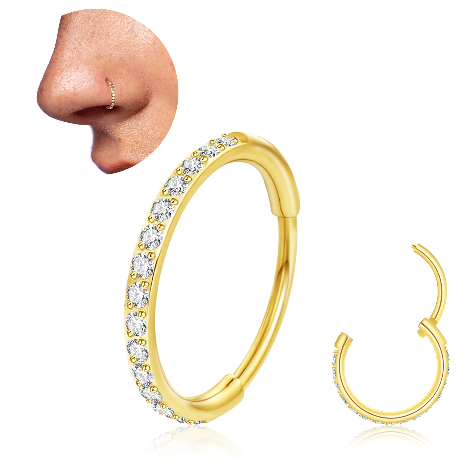 20G 18G Titanium Nose Ring Hoop, Cartilage Hoop Earrings for Women Men, Hinged S