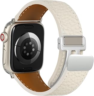 Cinturino magnetico in pelle compatibile con Apple Watch da 46 mm, 45 mm, 44 mm, 42 mm, 41 mm, 40 mm, 38 mm, cinturino di ricambio per iWatch da donna e uomo, serie 10/9/8/7/6/5/4/3/2/1/SE/Ultra 2