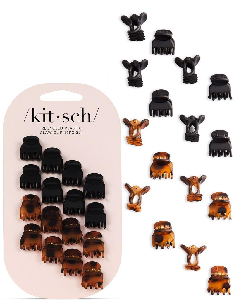 Kitsch Mini Hair Clips for Women - Tortoise &amp; Black, 16 Pcs | Stays In Place