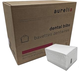 [500 Pack] Aurelia Extra Absorbent Disposable Dental Bibs Without Glue - Patient Bib for Dental & Medical Offices, Make Up Artists and Nail Salons (500 Bibs, White)