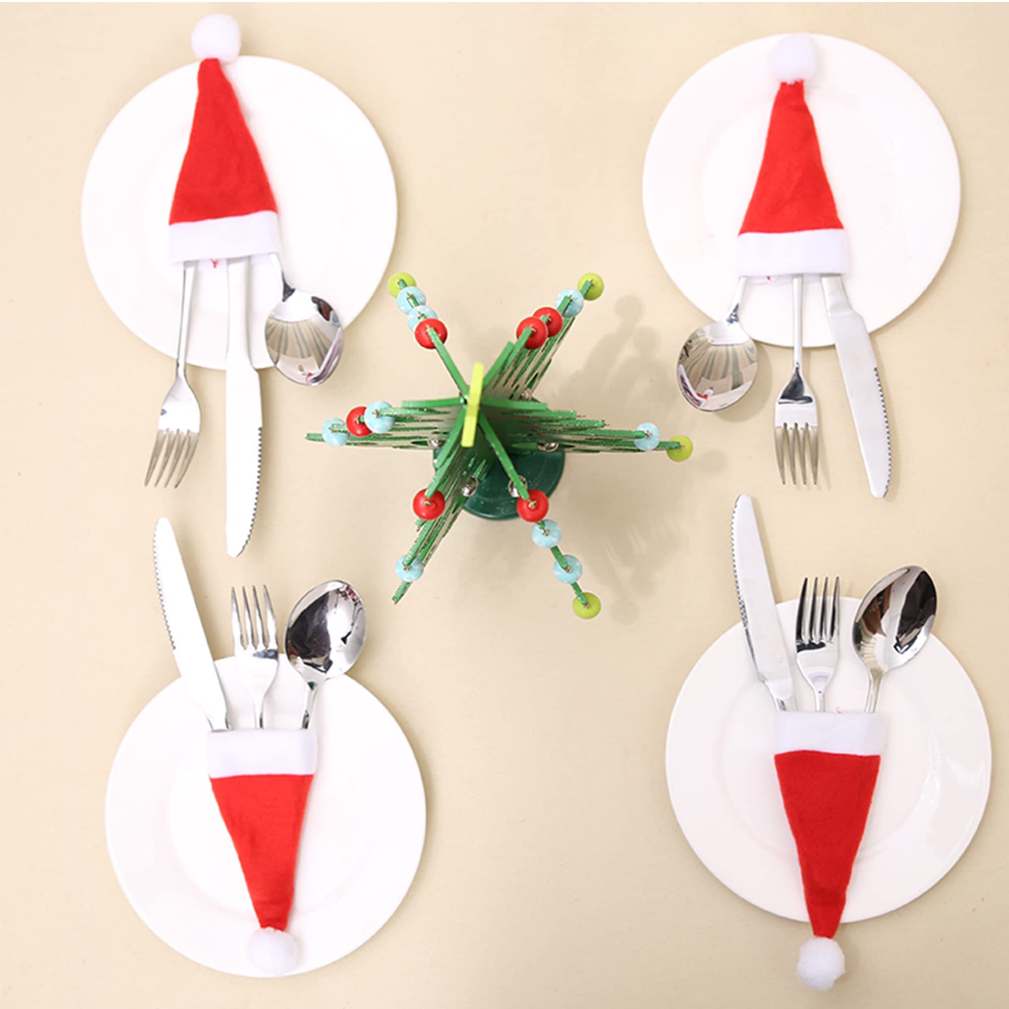 32 Pieces Christmas Mini Santa Hats Silverware Holders, Wine Bottles Cover, Hand