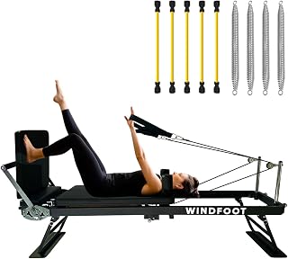 WINDFOOT Foldable Pilates Reformer Workout Machine for Home and Gym, Pilates Exercise Machine with Jump Board and 5 Color Cords, Up to 300 lbs Weight Capacity