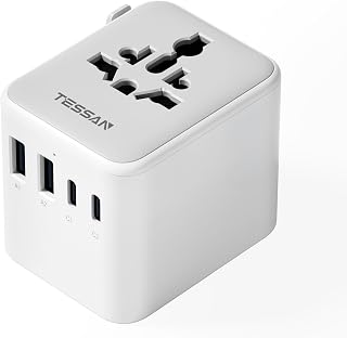 TESSAN Universal Travel Adapter Worldwide with 2 USB C and 2 USB A Ports | Universal Plug Adaptor UK to World, International Adapter for EU, USA, UK, Australia, Thailand etc. not a Voltage Converter