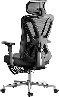 Hbada P5 Sedia da ufficio ergonomica con poggiatesta regolabile e supporto lombare, comodo cuscino a molla, supporto per sedia da computer, funzione inclinabile, sedia girevole in rete con poggiapiedi