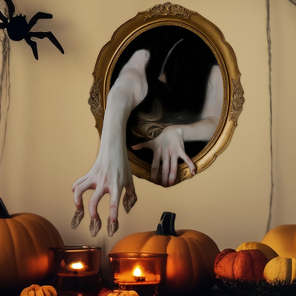 2 x Horror Magic Mirror Hand Wall Stickers Removable Self Adhesive PVC Decals fo