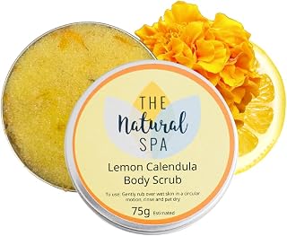 The Natural Spa Lemon Calendula Body Scrub, All-Natural Body Exfoliator for Hands, Feet, Legs, and Arms, Handmade Skin Care Products for Soft and Smooth Skin, Zero Waste, 75g Apricot Kernal Oil