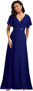 Ever-Pretty Women's Summer Short Sleeve Chiffon Empire Waist Floor Length Formal Bridesmaid Dress Mother of Bride Dresses