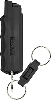 Sabre Pepper Spray with Quick Release Keychain for Self Defense – Maximum Police Strength OC Spray with UV Marking Dye, Twist Lock Safety, Finger Grip, 10‑Second Spray, 14‑ft Range, Made in USA