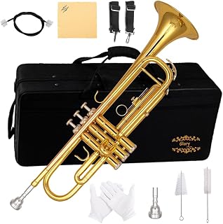 Glory Bb Trumpet, Brass Trumpet for Beginner & Student, Standard B Flat Trumpet with Carrying Case & Gloves, Gold